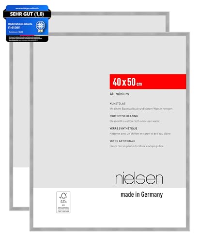 nielsen Bilderrahmen, 40 x 50 cm (2er Set), Aluminium, Silber matt, Posterrahmen zum Aufhängen im Hoch- & Querformat, bruchsicheres Kunstglas, Atlanta von nielsen