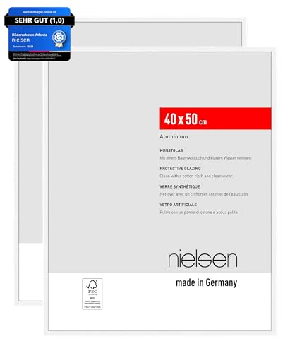 nielsen Bilderrahmen, 40 x 50 cm (2er Set), Aluminium, Weiß matt, Posterrahmen zum Aufhängen im Hoch- & Querformat, bruchsicheres Kunstglas, Atlanta von nielsen