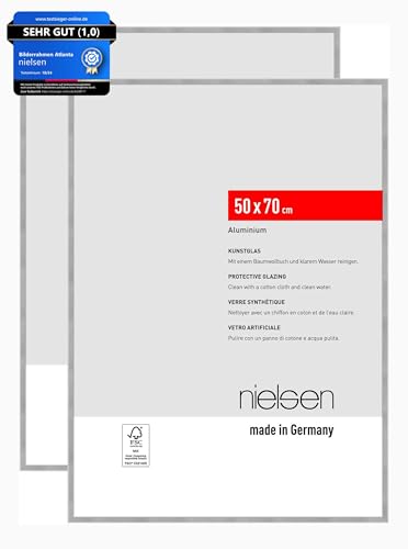 nielsen Bilderrahmen, 50 x 70 cm (2er Set), Aluminium, Silber matt, Posterrahmen zum Aufhängen im Hoch- & Querformat, bruchsicheres Kunstglas, Atlanta von nielsen