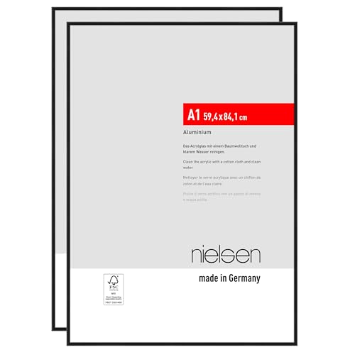 nielsen Bilderrahmen Atlanta, 59,4 x 84,1 cm (A1) (2er Set), Schwarz Matt, Aluminium, für Poster und Bilder, bruchsicheres Acrylglas, Hoch- und Querformat, stabile Rückwand von nielsen