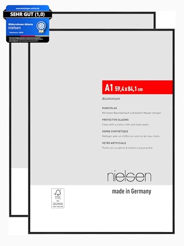 nielsen Bilderrahmen, 59,4 x 84,1 cm (A1) (2er Set), Aluminium, Weiß matt, Posterrahmen zum Aufhängen im Hoch- & Querformat, bruchsicheres Kunstglas, Atlanta von nielsen