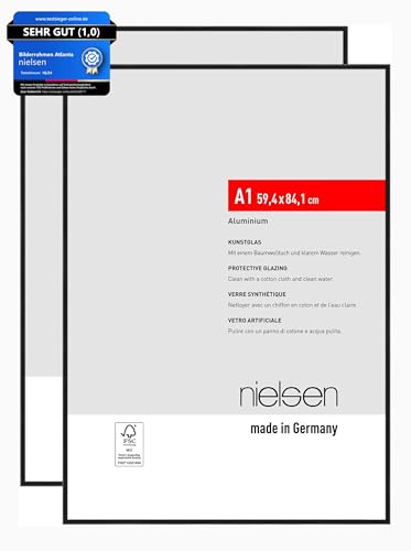 nielsen Bilderrahmen Atlanta, 59,4 x 84,1 cm (A1) (2er Set), Weiß matt, Aluminium, für Poster und Bilder, bruchsicheres Acrylglas, Hoch- und Querformat, stabile Rückwand von nielsen