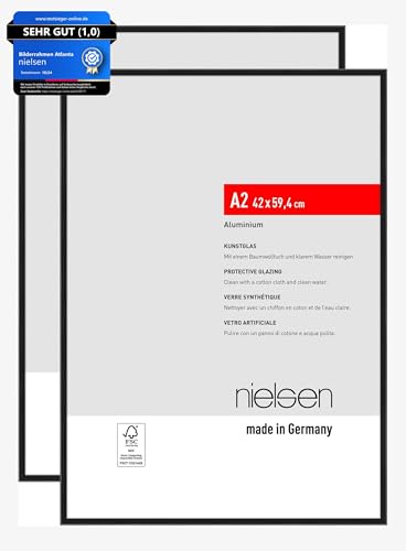 nielsen Bilderrahmen, 42 x 59,4 cm (A2) (2er Set), Aluminium, Schwarz matt, Posterrahmen zum Aufhängen im Hoch- & Querformat, bruchsicheres Kunstglas, Atlanta von nielsen