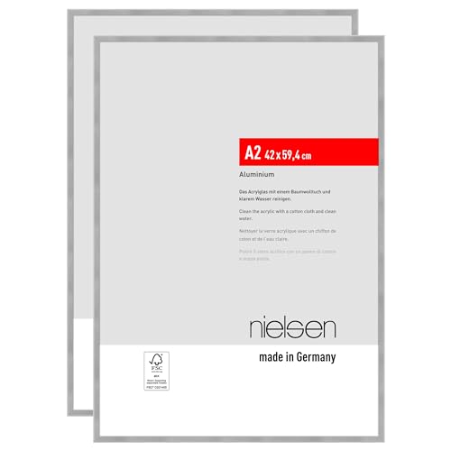 nielsen Bilderrahmen, 42 x 59,4 cm (A2) (2er Set), Aluminium, Silber matt, Posterrahmen zum Aufhängen im Hoch- & Querformat, bruchsicheres Kunstglas, Atlanta von nielsen