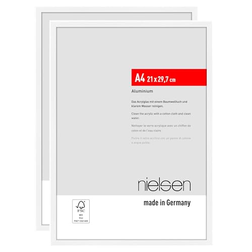 nielsen Bilderrahmen Atlanta, 21 x 29,7 cm (A4) (2er Set), Weiß matt, Aluminium, für Poster und Bilder, bruchsicheres Acrylglas, Hoch- und Querformat, stabile Rückwand von nielsen