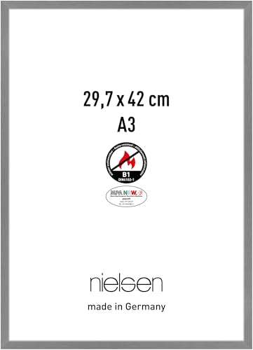 nielsen Bilderrahmen mit Brandschutz B1, 29,7 x 42 cm (A3), Aluminium, Grau matt, Posterrahmen zum Aufhängen im Hoch- & Querformat, Echtglas, C2-B1 von nielsen