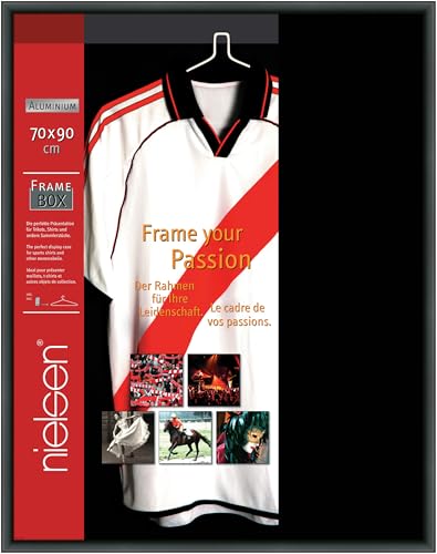 nielsen Trikotrahmen, 70 x 90 cm - Floatglas, Aluminium, Schwarz matt, Objektrahmen zum Aufhängen im Hoch- & Querformat, Echtglas, Framebox von nielsen