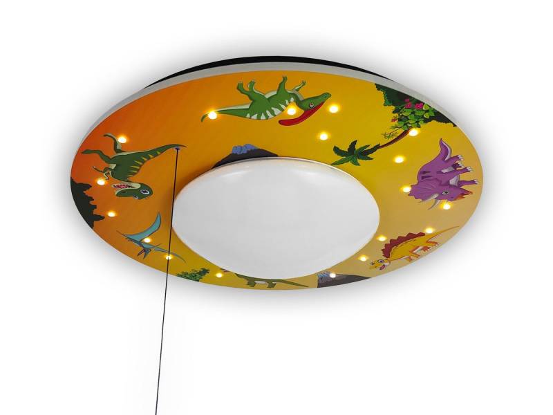 niermann LED Deckenleuchte, Dimmfunktion, LED wechselbar, Über Schalter in 3 Stufen dimmbar, Warmweiß, Coole Dino Kinder-Lampe flach für die Decke im Jugendzimmer Ø 54cm von niermann