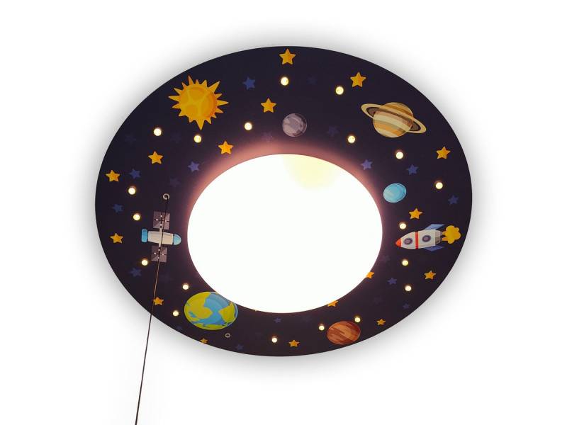 niermann LED Deckenleuchte, Dimmfunktion, LED wechselbar, Über Schalter in 3 Stufen dimmbar, Warmweiß, Coole Weltall Kinder-Lampe flach für die Decke im Jugendzimmer Ø 54cm von niermann