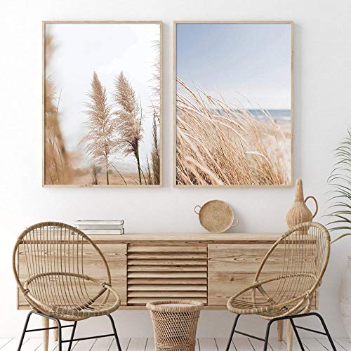 Wandbilder-Kunstposter,Schilf Drucke Seegras Wandkunst Naturfotografie Pflanzen Naturlandschaft Wandkunst Bild Malerei Nordischen Stil Home Room Decor 50x70cmx2 ungerahmt von nihngvjm