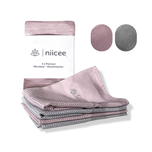 4 x niicee® Microfasertuch–Fenstertuch streifenfrei - Fussel-& Kratzfrei - Putztuch–Reinigungstuch–Allzwecktuch–Autotuch–Glanztuch–Poliertuch–Ohne Putzmittel-2 Größen im Set: 2x 40x60 cm + 2x 40x40 cm von | niicee