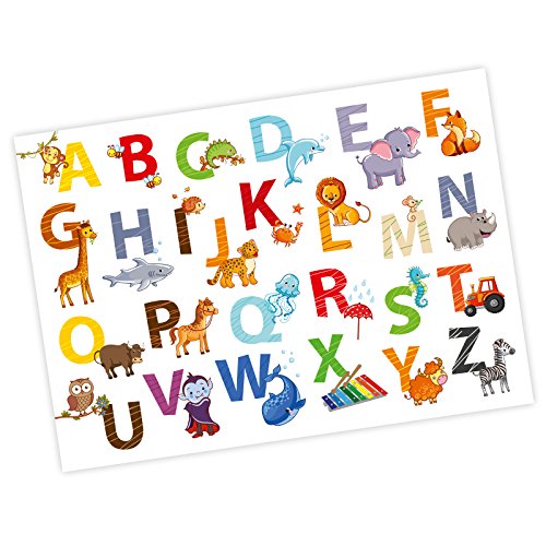 nikima - Kinder Tier ABC Poster Plakat in 3 Größen A3/A2/A1 Tiere Alphabet Buchstaben Wandbild Kinderzimmer schöne Wanddeko (A2-594 x 420 mm) von nikima Schönes für Kinder