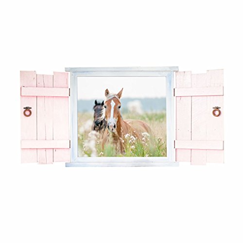 023 Wandtattoo Pferde im Fenster mit Fensterläden - in 6 Größen - wunderschöne Kinderzimmer Sticker und Aufkleber süße Wanddeko Wandbild Junge Mädchen Größe 1750 x 871 mm von nikima Schönes für Kinder