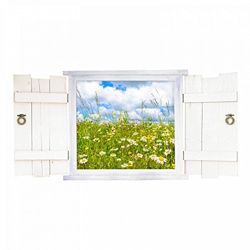 044 Wandtattoo Blumenwiese im Fenster mit Fensterläden Wandbild Kinderzimmer - in 6 Größen - Sticker Aufkleber Wanddeko Wandbild Junge Mädchen - Größe 1250 x 622 mm von nikima Schönes für Kinder