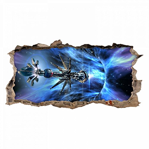 068 Wandtattoo Raumschiff Galaxie - Loch in der Wand - Kinderzimmer Teenager Raumstation schwarzes Loch - 6 Größen - Galaktische Aufkleber Sticker Wanddeko Wandbild Junge Größe 1500 x 750 mm von nikima Schönes für Kinder