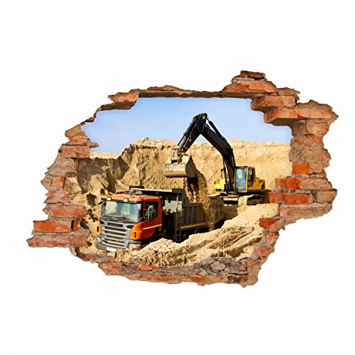 071 Wandtattoo Baustelle Bagger LKW - Loch in der Wand - Kinderzimmer - in 6 Größen - coole Kinderzimmer Sticker Babyzimmer Aufkleber abwechslungsreiche Wanddeko Wandbild Junge Größe 1000 x 700 mm von nikima Schönes für Kinder