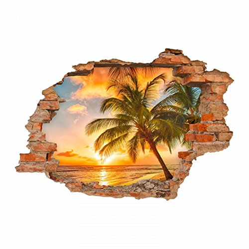 094 Wandtattoo Paradies Sonnenuntergang Strand Palmen - Loch in der Wand - in 6 Größen - Kinderzimmer Sticker und Aufkleber Wanddeko Wandbild Junge Mädchen - Größe 1000 x 700 mm von nikima Schönes für Kinder