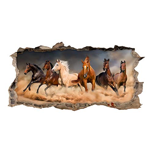180 Wandtattoo Pferde - Loch in der Wand - Kinderzimmer Wandbild Deko Aufkleber Sticker Mädchen Pony reiten Pferd - Größe 1000 x 500 mm von nikima Schönes für Kinder