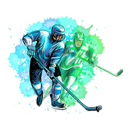191 Wandtattoo Eishockey Spieler grün blau - Kinderzimmer Wandbild Deko Aufkleber Sticker Junge Teenager - Größe 1000 x 900 mm von nikima Schönes für Kinder