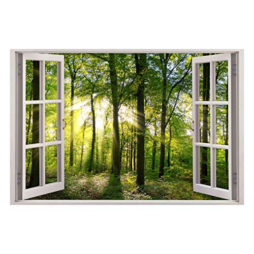 213 Wandtattoo Fenster - grüner Wald Forst mit Bäumen Größe 1500 x 1000 mm - in 5 Größen - Kinderzimmer Sticker Wandaufkleber Wanddeko Wandbild von nikima Schönes für Kinder