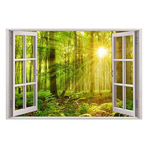 216 Wandtattoo Fenster - grüner Wald 2 Sonnenstrahlen Größe 1500 x 1000 mm - in 6 Größen - Kinderzimmer Sticker Wandaufkleber Wanddeko Wandbild von nikima Schönes für Kinder