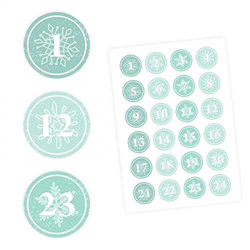 24 Adventskalender Zahlen Aufkleber MINT - rund 4 cm Ø - Sticker Weihnachten zum basteln dekorieren DIY von nikima Schönes für Kinder