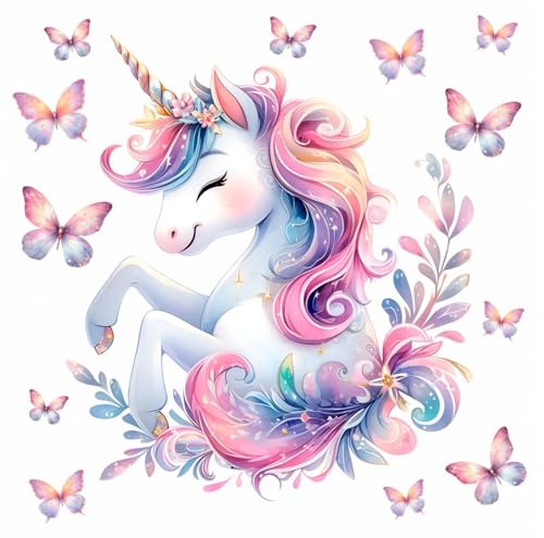 248 Wandtattoo Einhorn mit Schmetterlingen in 4 vers. Größen Größe 750 x 750 mm von nikima Schönes für Kinder
