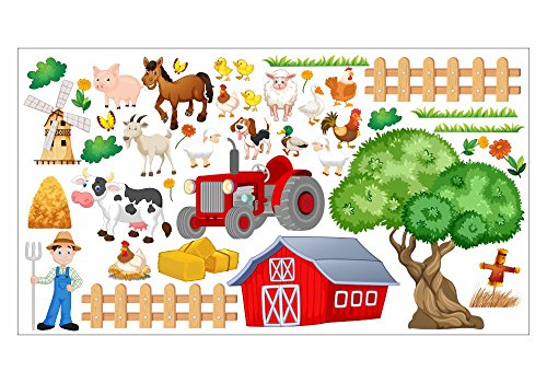 nikima - 020 Wandtattoo Kinderzimmer Bauernhof niedliche Tiere Traktor Farm Kuh - in 6 Größen - niedliche Kinderzimmer Sticker Babyzimmer Aufkleber süße Wanddeko Wandbild Junge Mädchen (Größe: 1000 x 560 mm) von nikima Schönes für Kinder