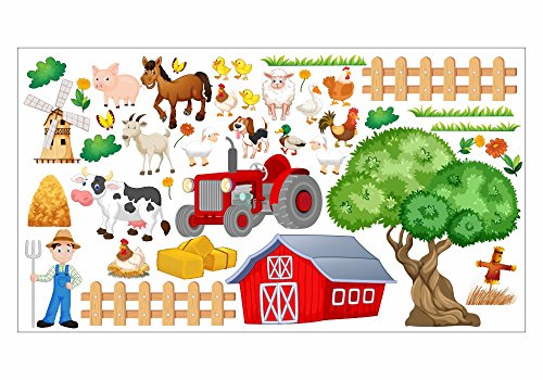 nikima - 020 Wandtattoo Kinderzimmer Bauernhof niedliche Tiere Traktor Farm Kuh - in 6 Größen - niedliche Kinderzimmer Sticker Babyzimmer Aufkleber süße Wanddeko Wandbild Junge Mädchen (Größe: 1500 x 840 mm) von nikima Schönes für Kinder