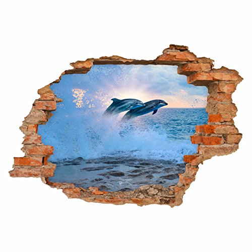 nikima - 034 Wandtattoo Delfine - Loch in der Wand Meer - Kinderzimmer Wohnzimmer - in 6 Größen - Sticker Aufkleber Wanddeko Wandbild Junge Mädchen Größe 750 x 520 mm von nikima Schönes für Kinder