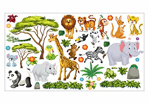 nikima - 060 Wandtattoo Wanddekoration Dschungel Tiere Löwe Elefant Koala Panda Giraffe Zebra - in 6 Größen - Kinderzimmer Sticker Wandaufkleber niedliche Wandsticker Wanddeko Wandbild Junge Mädchen (750 x 420 mm) von nikima Schönes für Kinder