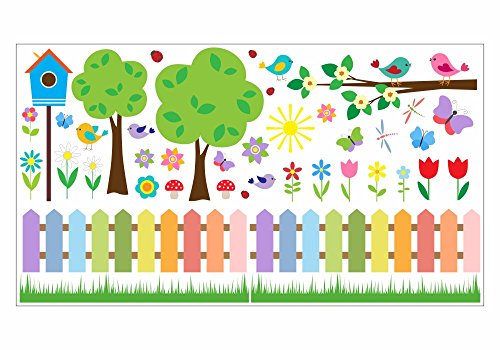 nikima - 073 Wandtattoo Wandbild Kinderzimmer bunter Garten Vögel Schmetterlinge Vogelhaus - in 6 Größen - niedliche Kinderzimmer Sticker Babyzimmer Aufkleber süße Wanddeko Wandbild Junge Mädchen (1750 x 980 mm) von nikima Schönes für Kinder