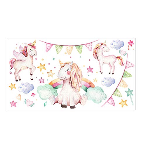 nikima - 074 Wandtattoo Einhorn Pastell Regenbogen Kinderzimmer Baby Mädchen - in 6 Größen - niedliche Kinderzimmer Sticker und Aufkleber süße Wanddeko Wandbild Junge Mädchen Größe 1750 x 980 mm von nikima Schönes für Kinder