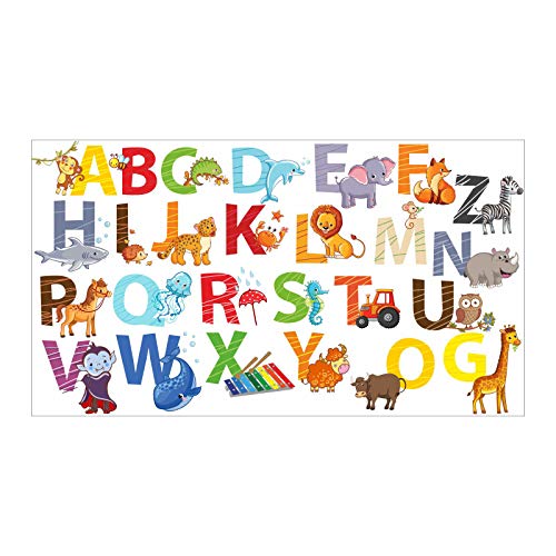 nikima - 084 Wandtattoo Alphabet Tiere ABC Kinderzimmer Deko - in 6 Größen - niedliche Kinderzimmer Sticker und Aufkleber süße Wanddeko Wandbild Junge Mädchen Größe 750 x 420 mm von nikima Schönes für Kinder