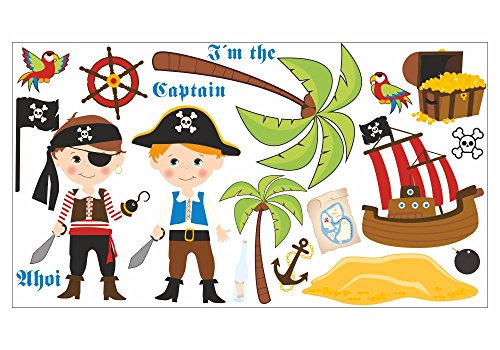 nikima - 090 Wandtattoo Sticker Pirat Schiff Insel Schatz Seemann - in 4 Größen - niedliche Kinderzimmer Sticker und Aufkleber süße Wanddeko Wandbild Junge Mädchen (1000 x 560 mm) von nikima Schönes für Kinder