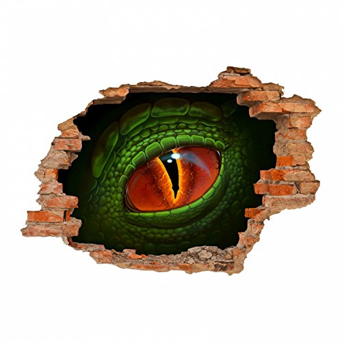 nikima - 115 Wandtattoo Auge Dinosaurier Reptil Grün - Loch in der Wand - in 6 Größen - Cooler Kinderzimmer Sticker Aufkleber Wanddeko Wandbild Junge Teenager - Größe 500 x 350 mm von nikima Schönes für Kinder