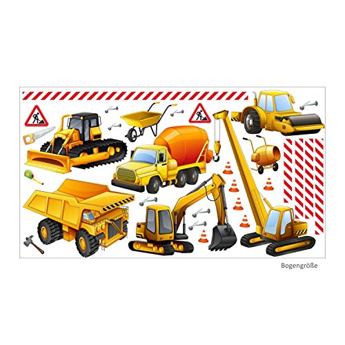 nikima - 128 Wandtattoo Baustelle Bagger LKW Kran Walze Lastwagen Raupe - in 6 Größen - Coole Kinderzimmer Sticker Aufkleber Wanddeko Wandbild Junge - Größe 1750 x 980 mm von nikima Schönes für Kinder