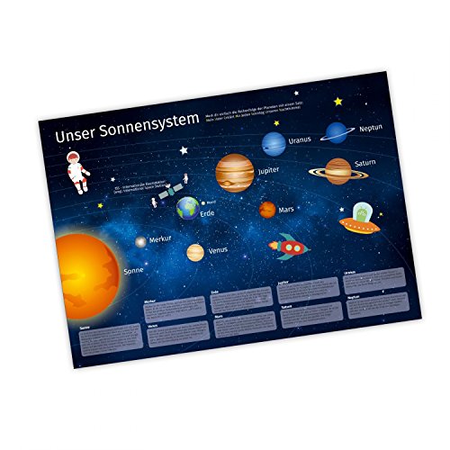 nikima - Kinder Lernposter Sonnensystem DEUTSCH Planeten Plakat für Kindergarten Schule Schulanfang Schuleintritt Einschulung Kinderzimmer Deko Wandbild Größe - Größe DIN A2-594 x 420 mm von nikima Schönes für Kinder