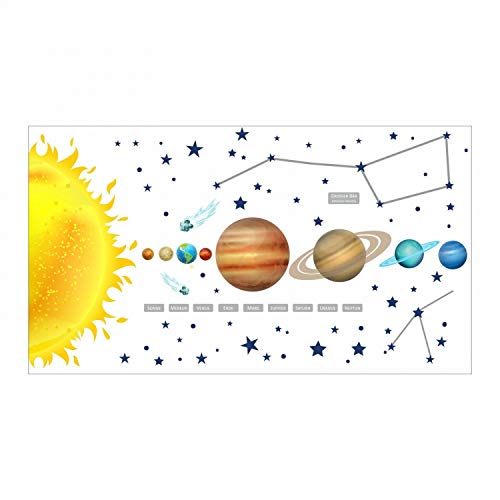 nikima Schönes für Kinder 133 Wandtattoo Sonnensystem Planeten - Coole Kinderzimmer Sticker Aufkleber Wanddeko Wandbild Junge Sterne Mars Satur Jupiter Sonne - Größe 1750 x 980 mm von nikima Schönes für Kinder
