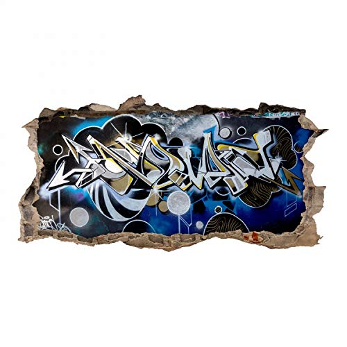 nikima Schönes für Kinder 148 Wandtattoo Graffiti blau grau - Loch in der Wand - in 6 Größen - Cooles Wandbild Wanddeko Teenager Jugendzimmer - Größe 1000 x 500 mm von nikima Schönes für Kinder