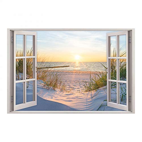 nikima Schönes für Kinder 153 Wandtattoo Fenster - Ostseestrand Maritim - in 5 Größen - Sonnenuntergang Wandbild Wanddeko -Größe 1000 x 670 mm von nikima Schönes für Kinder