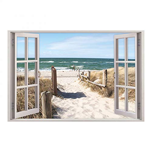 nikima Schönes für Kinder 156 Wandtattoo Fenster - Weg zum Ostseestrand - in 5 Größen - Sand Meer Wandbild Wanddeko Maritim - Größe 1000 x 670 mm von nikima Schönes für Kinder