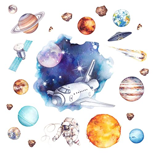 nikima Schönes für Kinder 239 Wandtattoo Weltraum Planeten Astronaut Aquarell Größe 1250 x 700 mm - in 6 Größen - Kinderzimmer Sticker Wandaufkleber Wandsticker Wanddeko Wandbild von nikima Schönes für Kinder