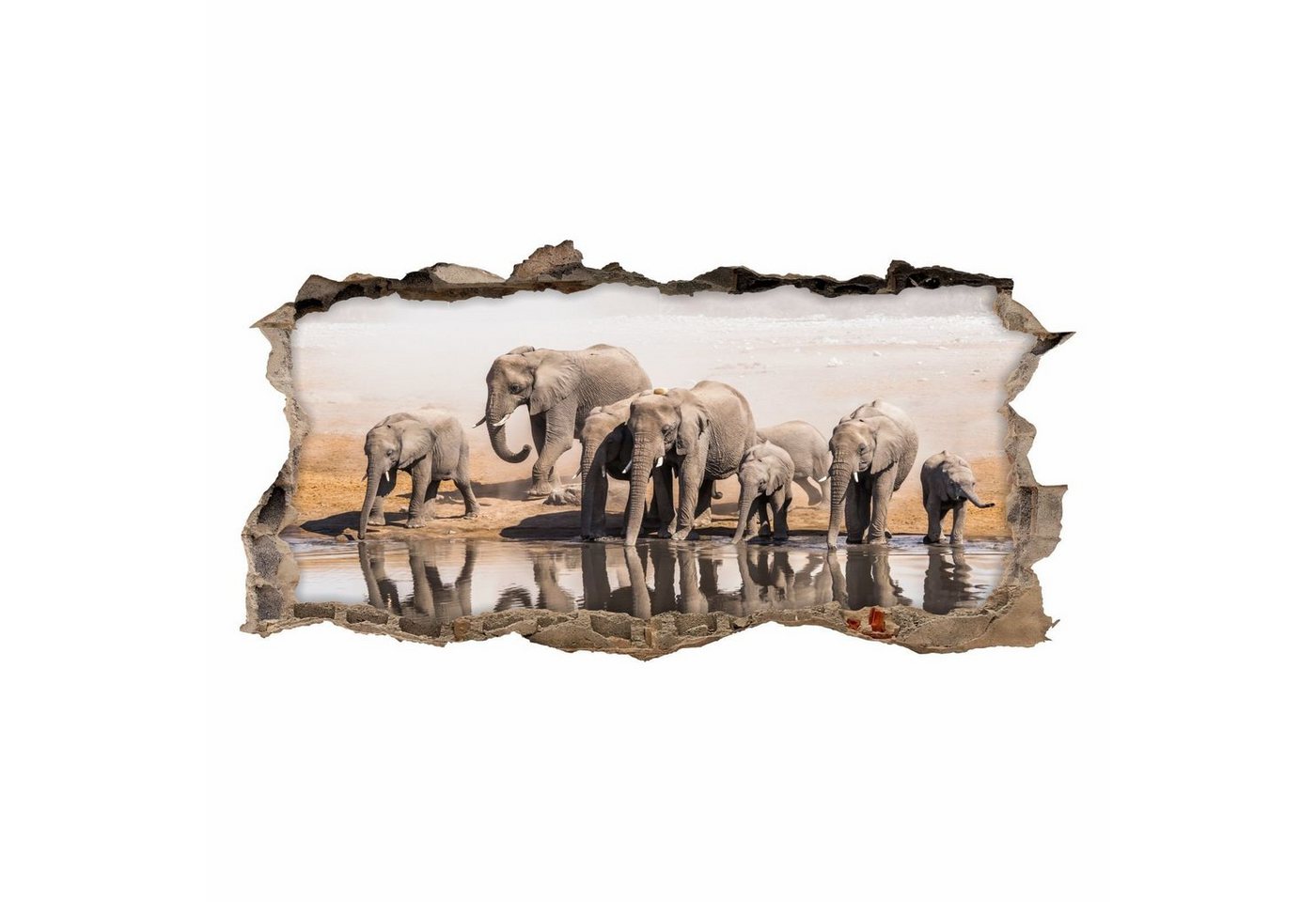 nikima Wandtattoo 098 Elefanten - Loch in der Wand (PVC-Folie), in 6 vers. Größen von nikima
