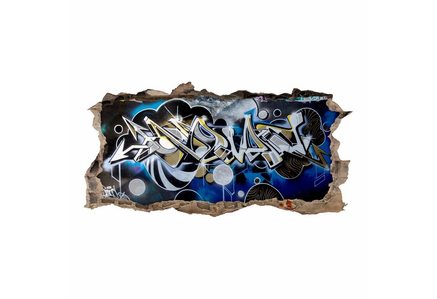 nikima Wandtattoo 148 Graffiti blau grau - Loch in der Wand (PVC-Folie), in 6 vers. Größen von nikima