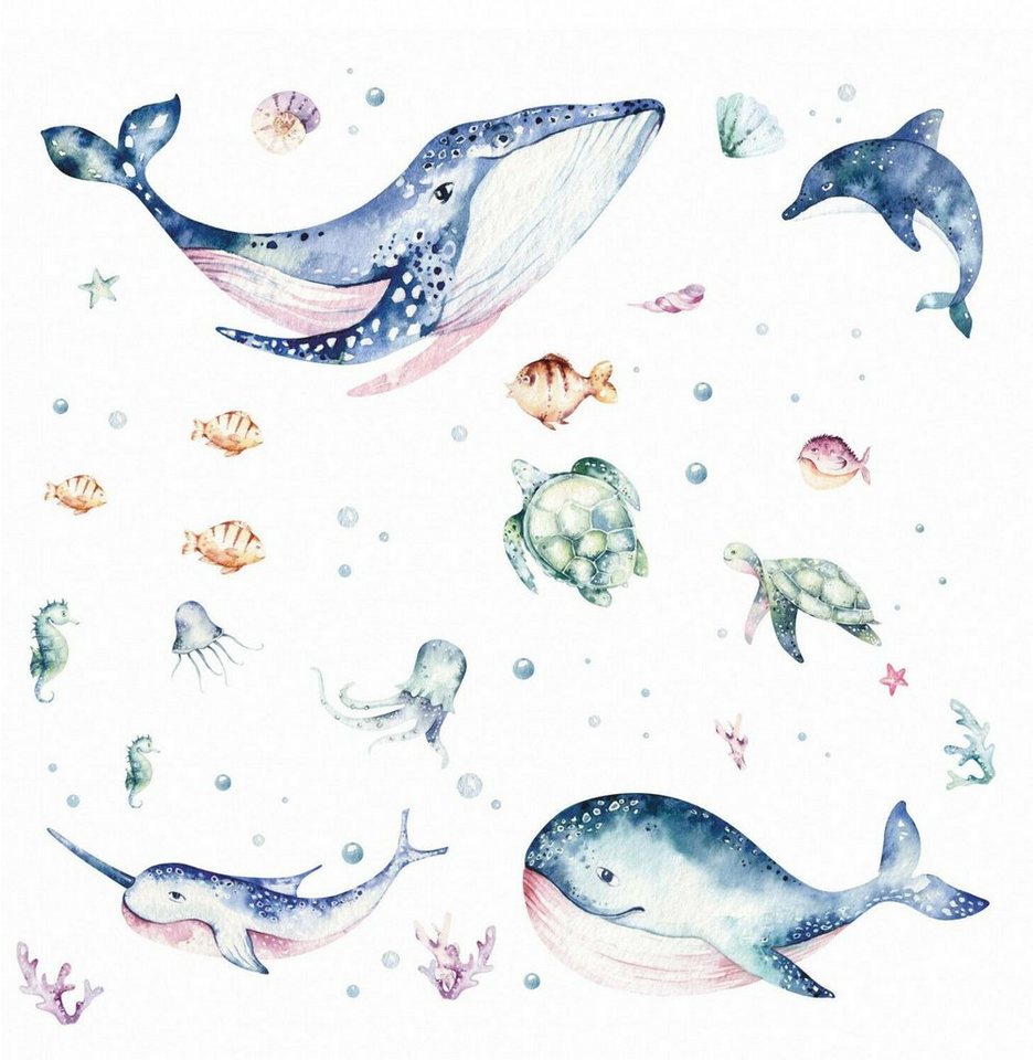 nikima Wandtattoo 205 Meerestiere Aquarell - Wal Delfin Schildkröten (PVC-Folie), in 6 vers. Größen von nikima