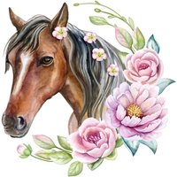 237 Wandtattoo Pferd Kopf Braun Mit Blumen Kinderzimmer Sticker Aufkleber in 5 Verschiedenen Größen von nikimashop