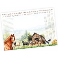 A3 Schreibtischunterlage Pferde Pony Mit Kleinem 1x1 Papier 50 Blatt Schreibtisch Auflage Kinderzimmer Malunterlage Notizblock Mädchen von nikimashop