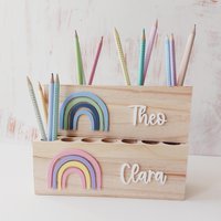Stiftehalter Kind Mit Namen & Regenbogen Geschenk Einschulung Stiftebox Kinder Holz Schulkind 2025 Montessori von nillieManufaktur