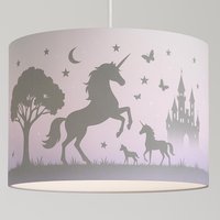 Einhorn Lampenschirm Kinderzimmer - Märchenhafte Hängelampe Mit Schloss, Feen & Zauberbaum Sanftes Warmes Licht von ninitak